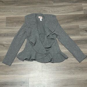 Fenn Wright Manson Medium Cardigan Gray Lambswool Angora Rabbit Hair Ruffle Knit